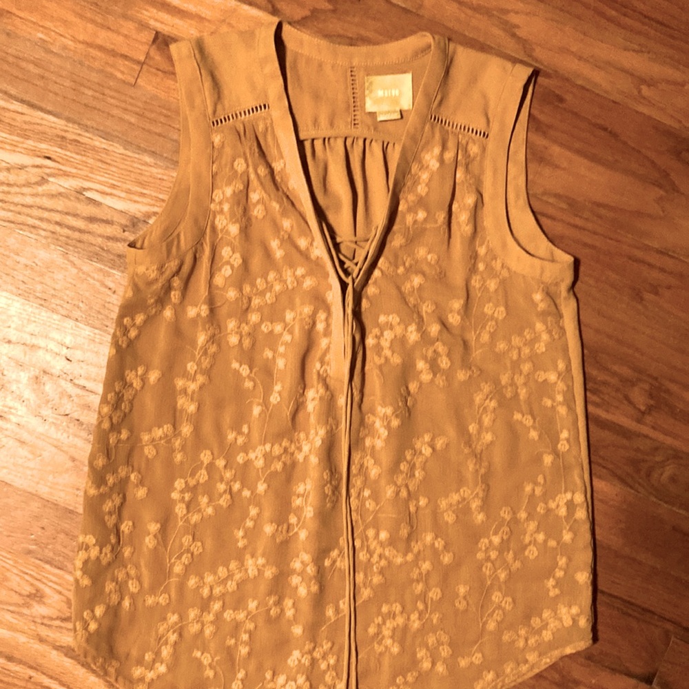NWOT Anthropologie Maeve Lace Up Mustard Tank